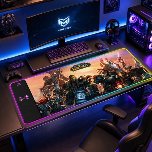 wow Horde VS Alliance RGB Glow Desk Mat With Wireless Charging