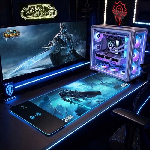 wow Lich King Frostmourne RGB Desk Mat With Wireless Charging