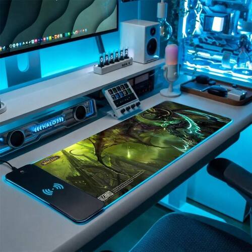 wow Illidan Demon RGB Gaming Desk Mat | Built-in Wireless Charg
